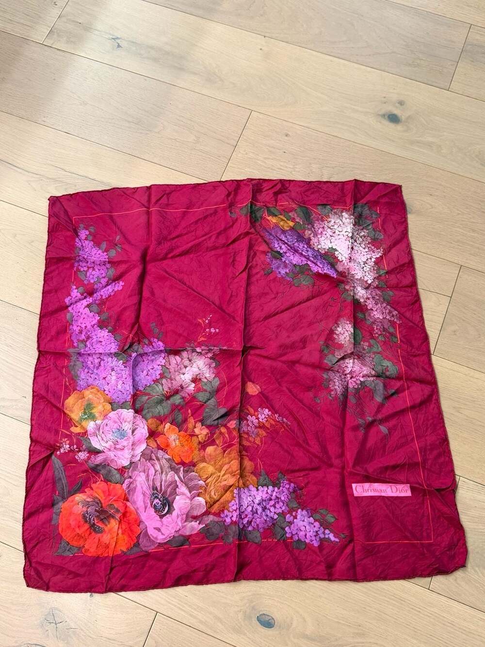 Christian Dior Vintage Floral Silk Square Scarf
